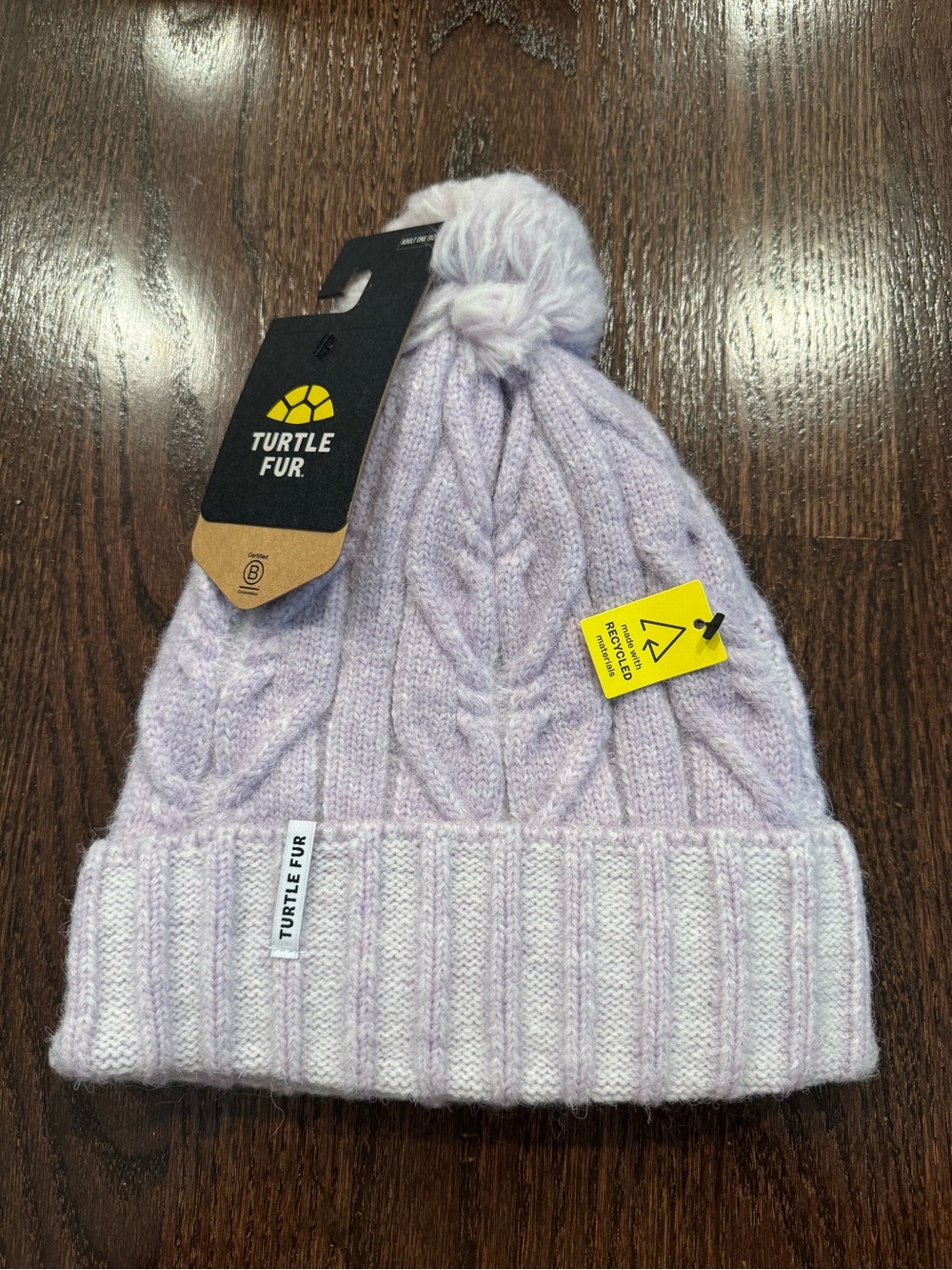 NWT Turtle Fur Cable Knit Winter Beanie Ski Hat, Lavender, One Size
